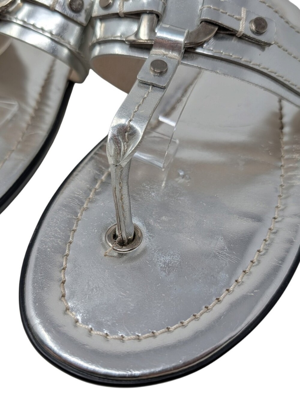 Dior Silver Metallic Logo Thong Sandals Size EU 38.5 - Picture 9 of 12
